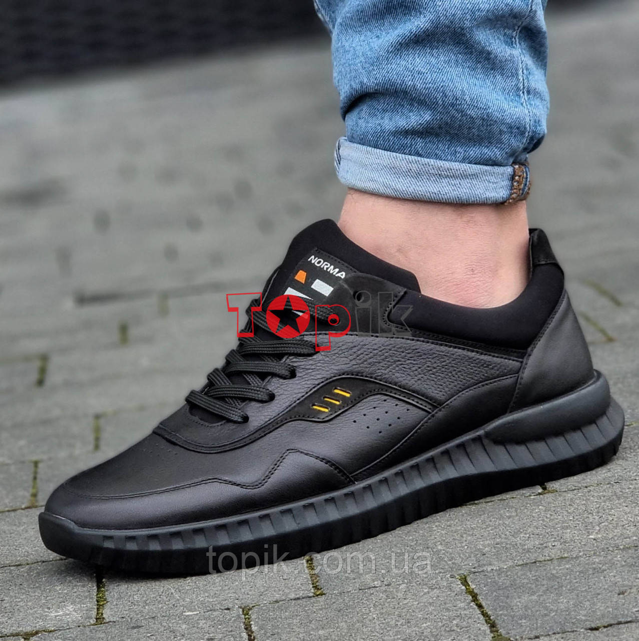 Кросівки чоловічі чорні шкіряні повномірні Кроссовки мужские черные кожаные полномерные (Код: 3110)