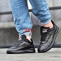 Кроссовки мужские черные кожаные весна осень (Код: Б3110)