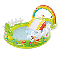 Надувной бассейн с горкой детский игровой центр водный Детский надувной игровой центр "Сад" 57154, 450л