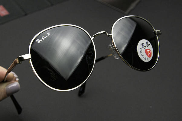 Сонцезахисні окуляри RAY BAN ROUND поляризаційні (арт. P663) чорні/срібна оправа, фото 4