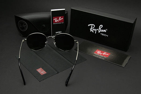 Сонцезахисні окуляри RAY BAN ROUND поляризаційні (арт. P663) чорні/срібна оправа, фото 3