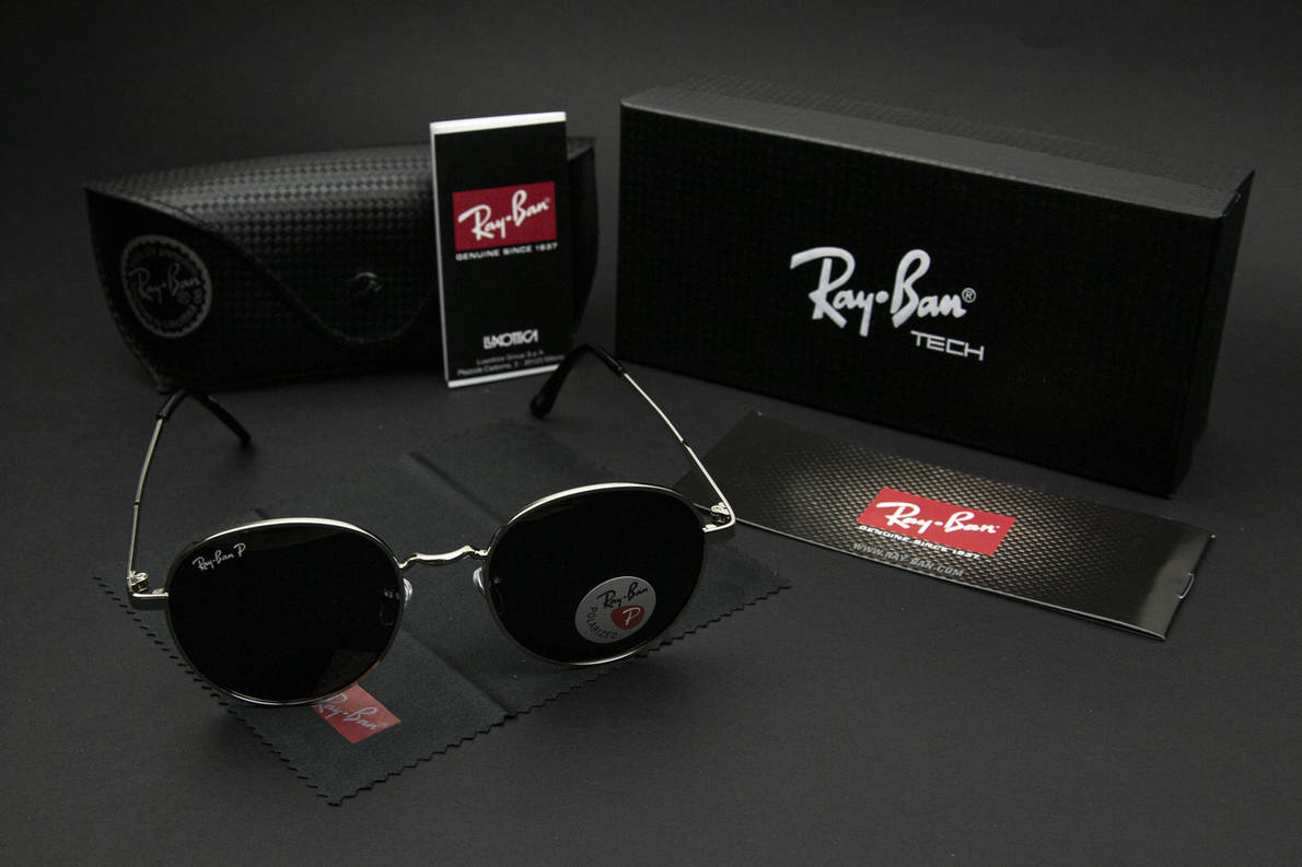 Сонцезахисні окуляри RAY BAN ROUND поляризаційні (арт. P663) чорні/срібна оправа, фото 1