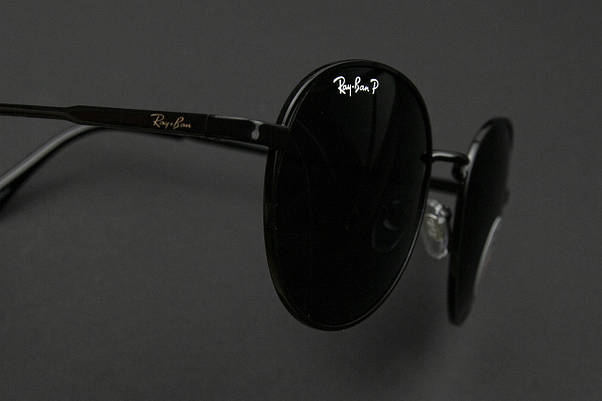 Сонцезахисні окуляри RAY BAN ROUND поляризаційні (арт. P663) чорні/чорна оправа, фото 5