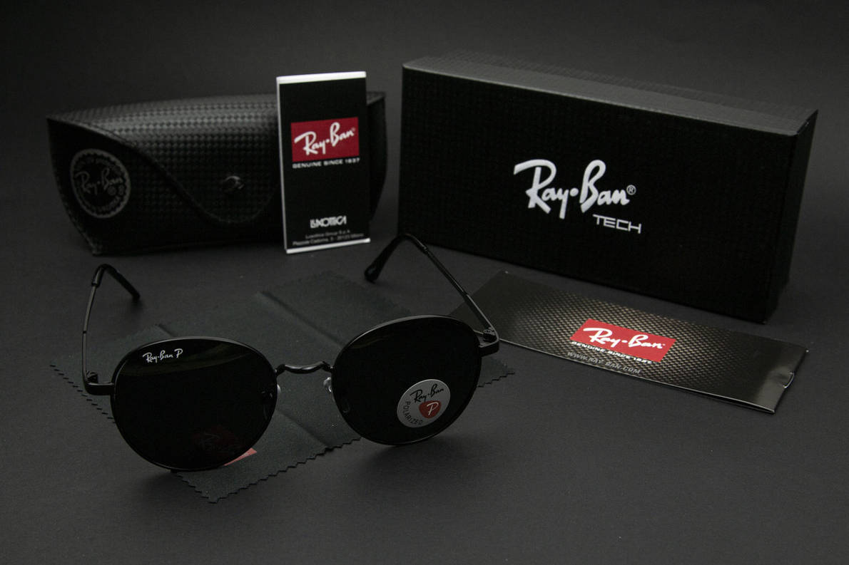 Сонцезахисні окуляри RAY BAN ROUND поляризаційні (арт. P663) чорні/чорна оправа, фото 1