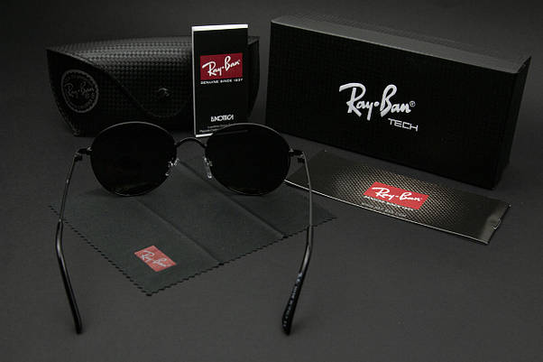 Сонцезахисні окуляри RAY BAN ROUND поляризаційні (арт. P663) чорні/чорна оправа, фото 3