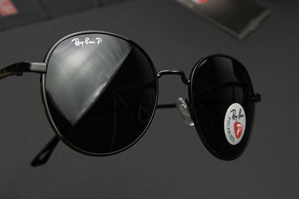 Сонцезахисні окуляри RAY BAN ROUND поляризаційні (арт. P663) чорні/чорна оправа, фото 4