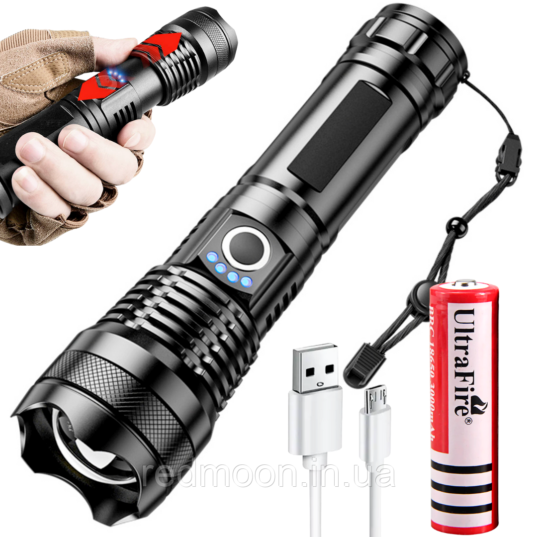 Фонарь Ручной Аккумуляторный с USB-зарядкой и ZOOM, 5 Режимов, XM-P50 ...