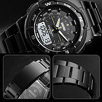 Противоударные наручные часы мужские Skmei 1370, часы на стальном браслете черные