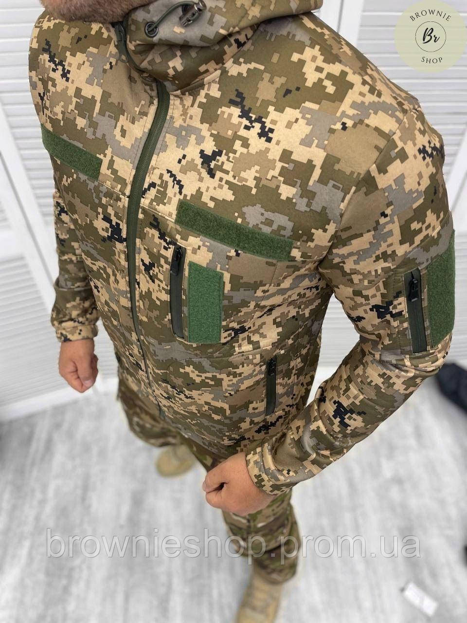 Армійська куртка з капюшоном софтшелл піксель Explosion водо- вітронепроникна, осінь-зима-весна (арт.12386)