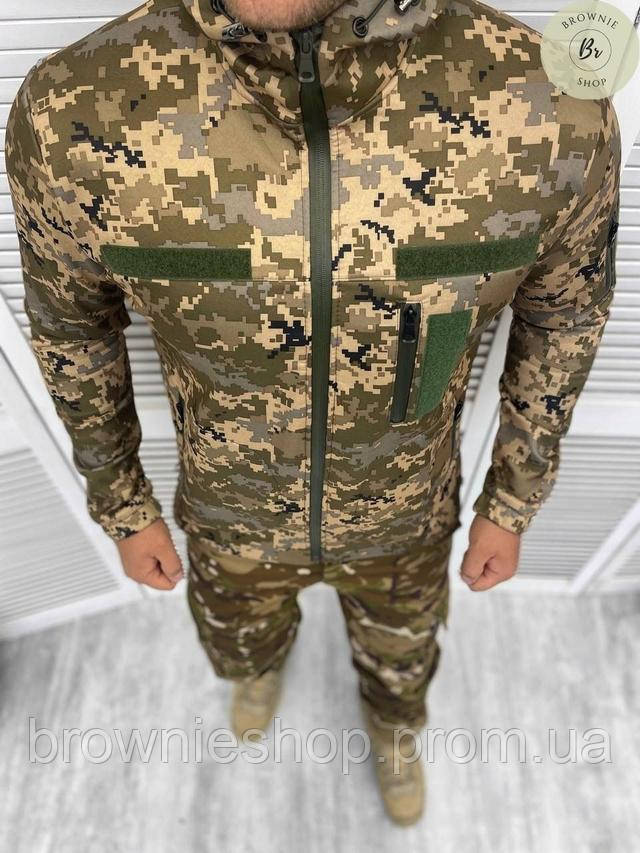 Армійська куртка з капюшоном софтшелл піксель Explosion водо- вітронепроникна, осінь-зима-весна