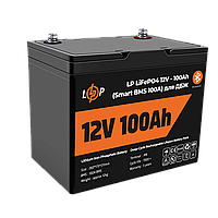 Аккумулятор LP LiFePO4 12V (12,8V) - 100 Ah (1280Wh) (Smart BMS 100А) с BT пластик для ИБП