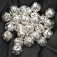 Бусина металлическая ажурная 8 мм - 20г - светлое серебро