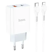 Сетевое зарядное устройство для телефона Hoco C97A White 20W (1USB/1Type-C/3A) + Type-C to Lightning