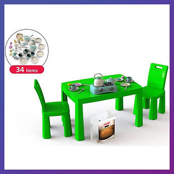 Дитячий ігровий набір столик зі стільчиками Doloni 04670/2 зелений 34 предмети + Подарунок
