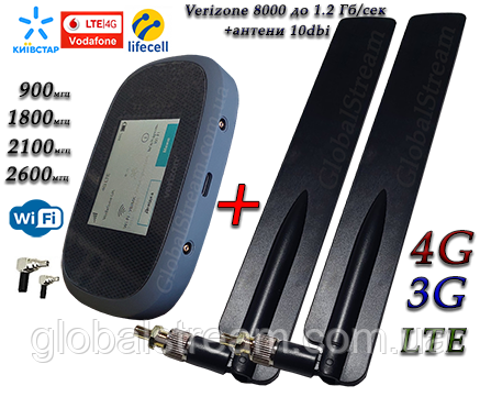 4G+3G WiFi роутер Novatel Verizon MiFi 8000 (8800) LTE Cat 18 до 1.2 Гб/сек (4400mAh) с 2 антеннами 10dbi