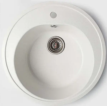 Мийка для кухні кругла 50 см граніт із сифоном AquaComposit PL Колір 01 Белый