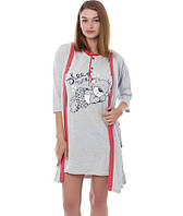 Домашній жіночий комплект нічна сорочка та халат, бавовняний костюм для сну жіночий
