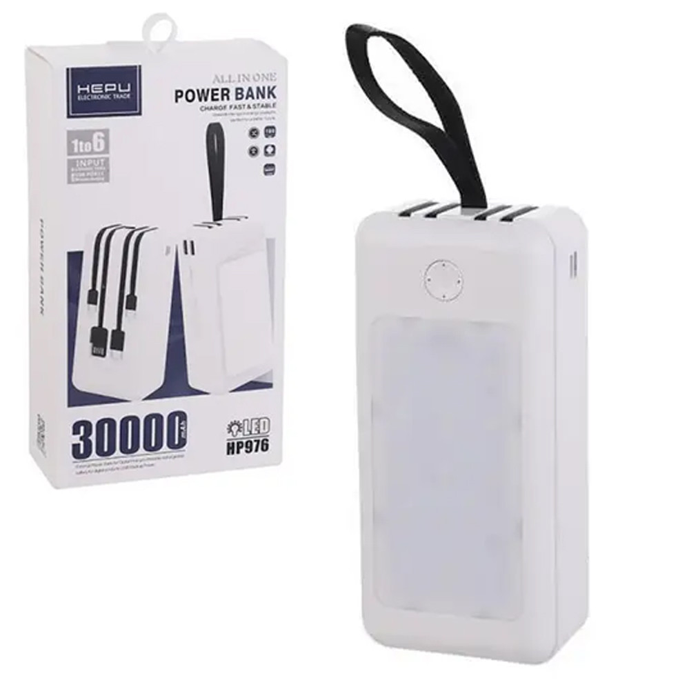 Повербанк 30000 mAh power bank HP976 зарядка для телефону зарядний пристрій USB Type-C micro USB Lightning, фото 1