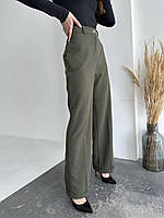 Женские стильные расклешенные брюки XS S M L(42 44 46 48) штаны клеш ХАКИ