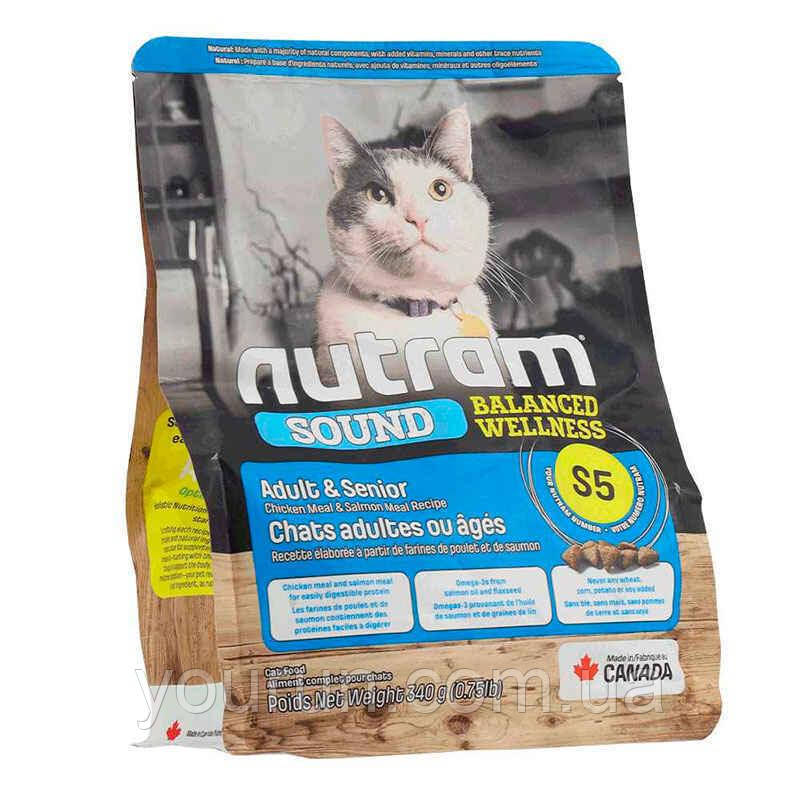 NutramS5 Sound Balanced Wellness Natural Adult Senior Cat-Корм з куркою та лососем для літніх котів 340+340гр