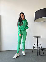 Женский велюровый спортивный костюм S-5XL  (42-44 46-48 50-52 54-56) худи с капюшоном штаны зеленая трава