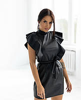 Женское стильное платье эко кожа 42-44,46-48 черный