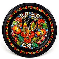 Настенная тарелка декоративная сувенирная круглая из дерева Петриковская ручная роспись СОЛОВЕЙ и КАЛИНА d25см
