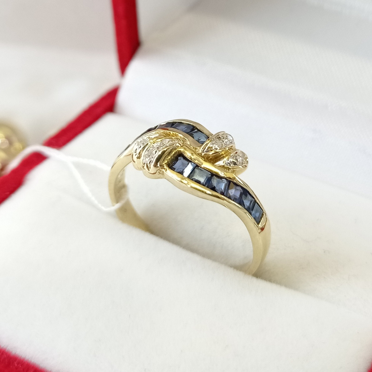 Золота каблучка з сапфірами та діамантами, фото 1