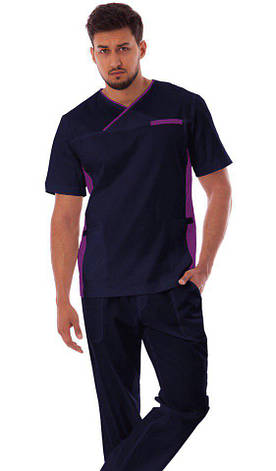Чоловічий медичний костюм Орест синій з фіолетовим - Костюм для масажиста, фото 2
