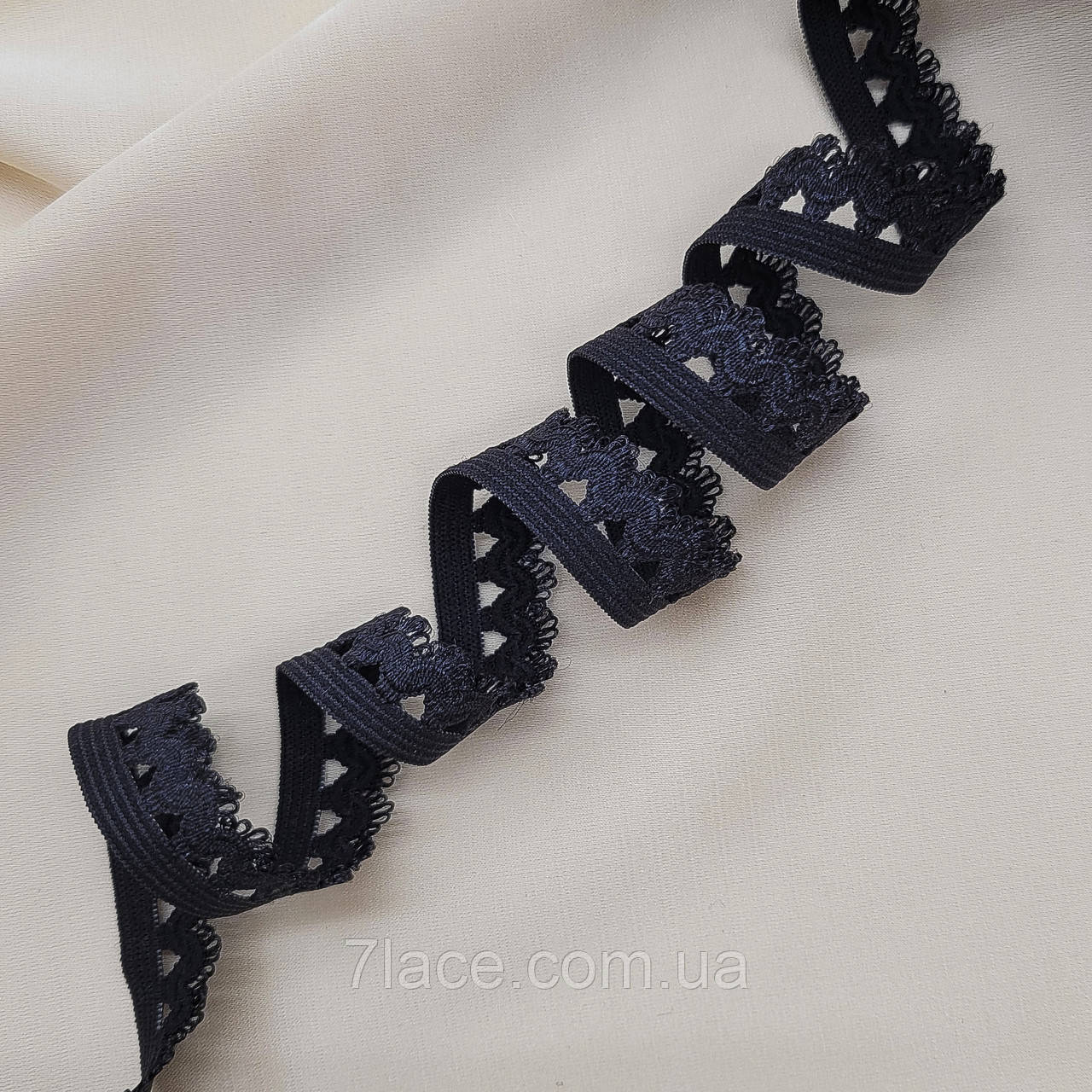 Оздоблювальна (станова, ажурна) резинка для нижньої білизни / колір ЧОРНИЙ / ширина 1,5 см / замовлення від 1 метра, фото 1