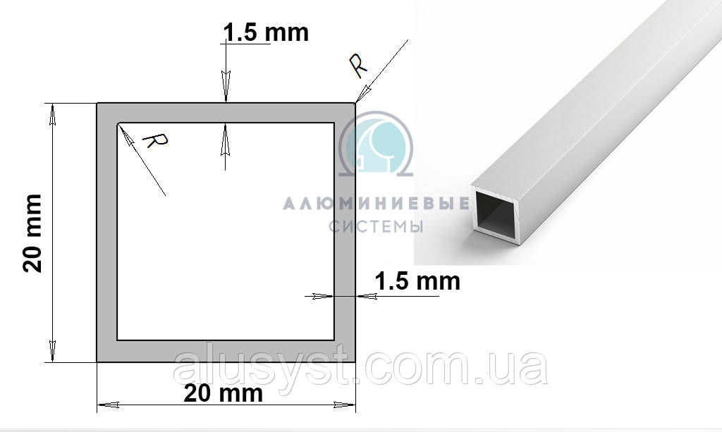 20х20х1,5 / 1 метр / труба квадратна без покриття