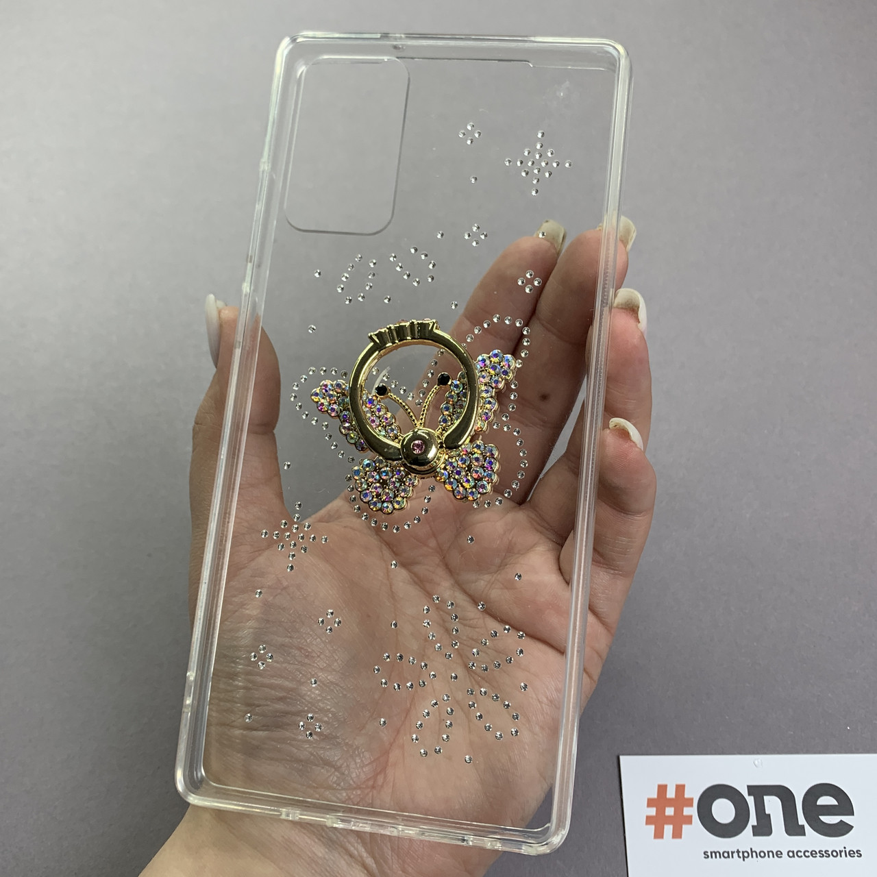 Чохол для Samsung Galaxy Note 20 чохол з кільцем метеликом на телефон самсунг нот 20 прозорий w5r