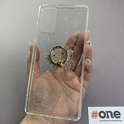 Чохол для Samsung Galaxy Note 20 чохол з кільцем метеликом на телефон самсунг нот 20 прозорий w5r, фото 1