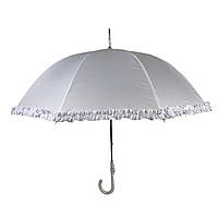 Біла парасолька-тростина з рюшами, напівавтомат на 8 спиць, 03180-1