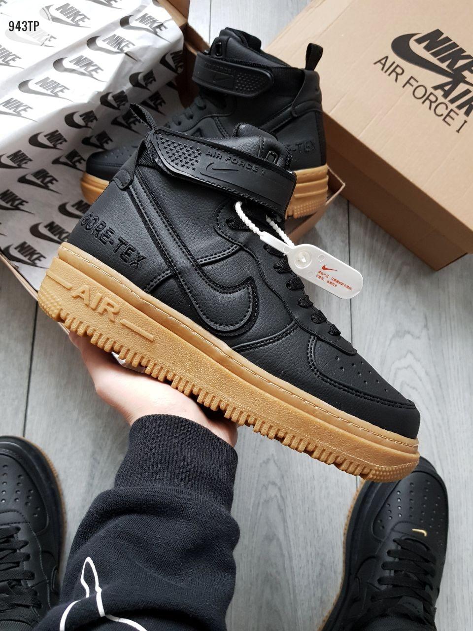 Кросівки чоловічі чорні зимові Nike Air Force 1 High Gore-Tex Black Gum TERMO (09989)