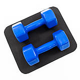 Гантелі для фітнесу вінілові цільні (нерозбірні) + килимок OSPORT Profi 2шт по 6 кг (OF-0206) Синій, фото 2