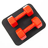 Гантелі для фітнесу вінілові цільні (нерозбірні) + килимок OSPORT Profi 2шт по 7 кг (OF-0207) Червоний, фото 2