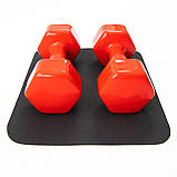 Гантелі для фітнесу вінілові цільні (нерозбірні) + килимок OSPORT Profi 2шт по 7 кг (OF-0207) Червоний, фото 3