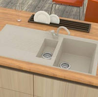 Большая мойка для кухни двухчашевая гранит с сифоном 100*50 см AquaComposit Elly Цвет 02 Песочный
