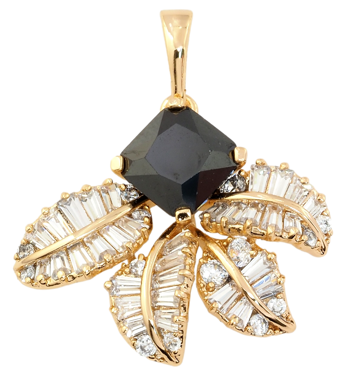 Кулон Xuping Позолота 18K "Чорний фіаніт з кришталевими листочками" для ланцюжка до 6мм
