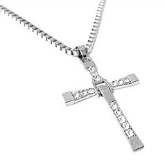 Хрест Домініка Торетто з ланцюжком, сріблястий, біжутерія 169503