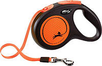 Flexi New Neon S - поводок-рулетка светоотражающая для собак до 15 кг, лента, 5 м оранжевый