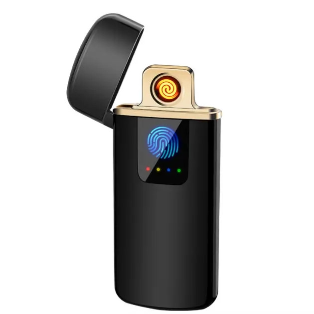 Аккумуляторная электро USB зажигалка сенсорная с индикатором заряда в подарочной коробке Черная - фото 1 - id-p1782045998