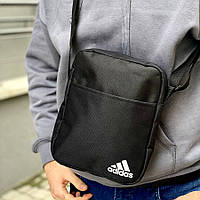 Спортивна барсетка Adidas чорна текстильна сумка через плече топовий месенджер Адідас колір чорний