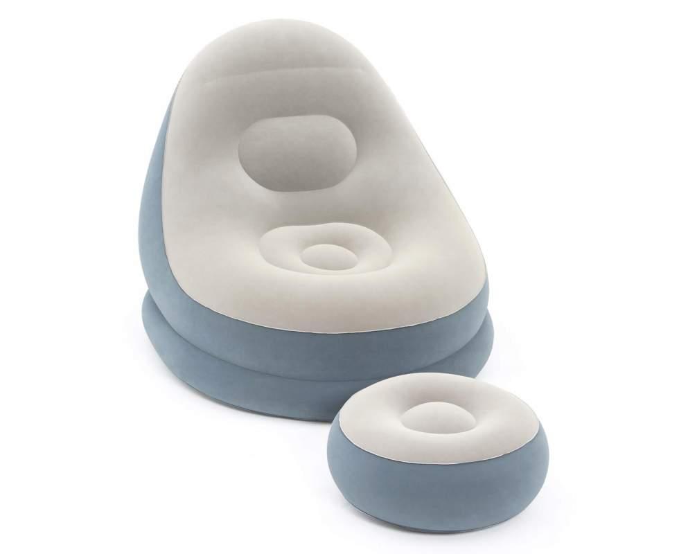 Надувне крісло з пуфом Bestway 75053LB (сіро-блакитне) (121x100x86 см)