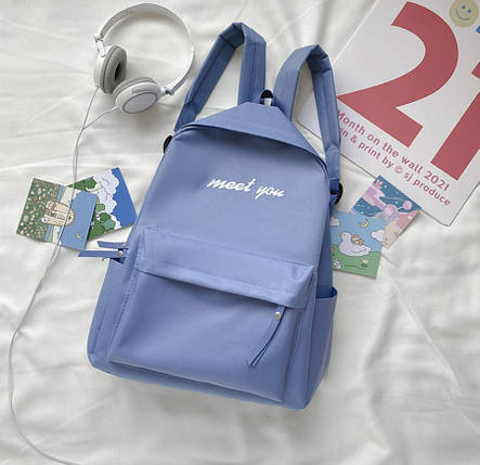 Шкільний тканинний рюкзак з написом Meet you, фото 1