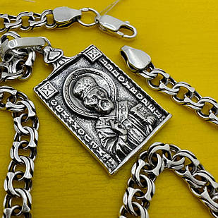 Комплект ланцюжок бісмарк з кулоном Микола Чудотворець срібло 925 проби