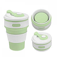 Складной стакан-кружка с крышкой Silicon Magic Cup 350 мл, Зеленая / Складная термо-чашка для кофе