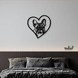 Панно Heart Французький бульдог 20x20 см - Картини та лофт декор з дерева на стіну.