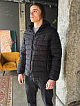 Куртка чоловіча стьобана весняна весна-осінь зі знімним капюшоном Туреччина чорна. Живе фото, фото 2